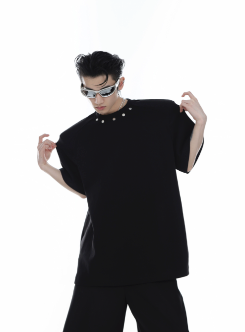 houlder pads short sleeves simple high-end T-shirt  US2012