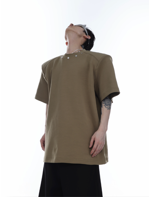 houlder pads short sleeves simple high-end T-shirt  US2012