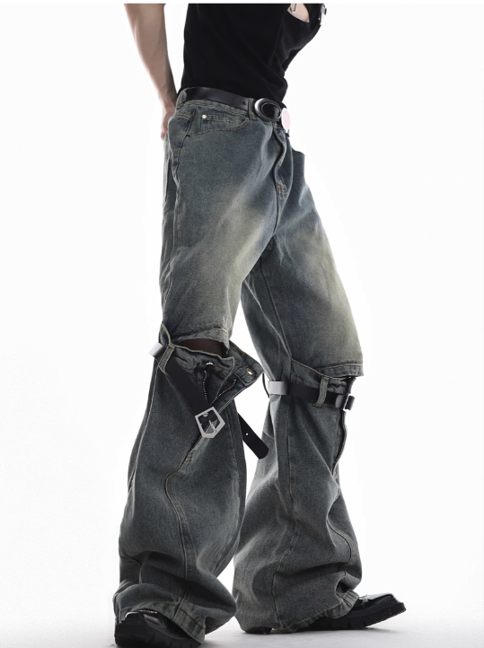 heavy industry hollow loose straight-leg jeans pants  US2023