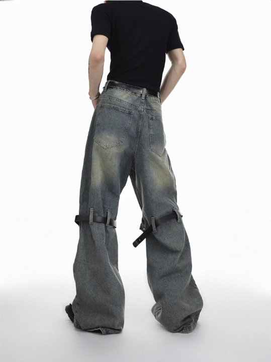 heavy industry hollow loose straight-leg jeans pants  US2023