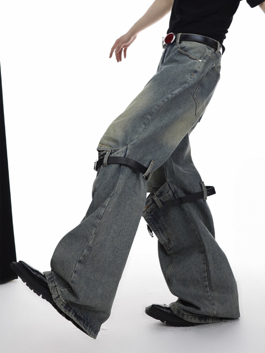 heavy industry hollow loose straight-leg jeans pants  US2023