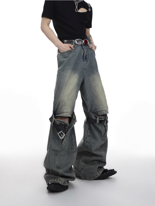 heavy industry hollow loose straight-leg jeans pants  US2023
