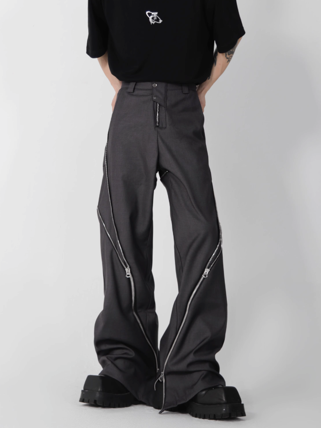 structure design sense zipper slit straight casual pants  US2024