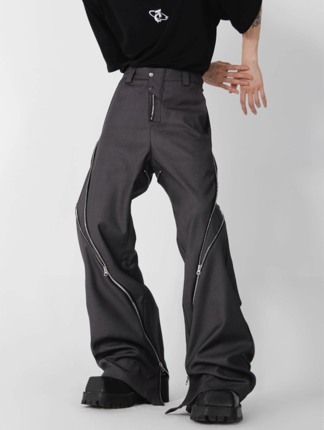 structure design sense zipper slit straight casual pants  US2024