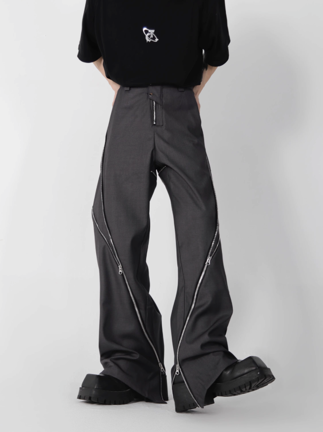 structure design sense zipper slit straight casual pants  US2024