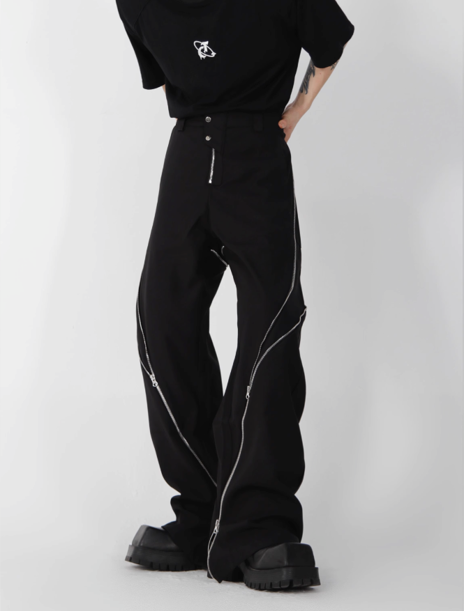 structure design sense zipper slit straight casual pants US2024 