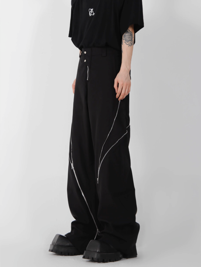 structure design sense zipper slit straight casual pants  US2024