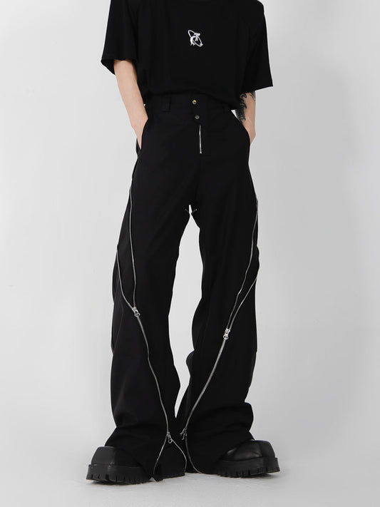 zipper slit micro-launched drooping straight casual pants  US2004