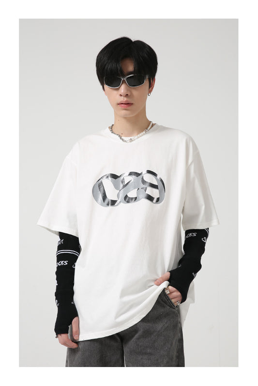 Summer niche metal letter printing design sense t-sleeve  US2015