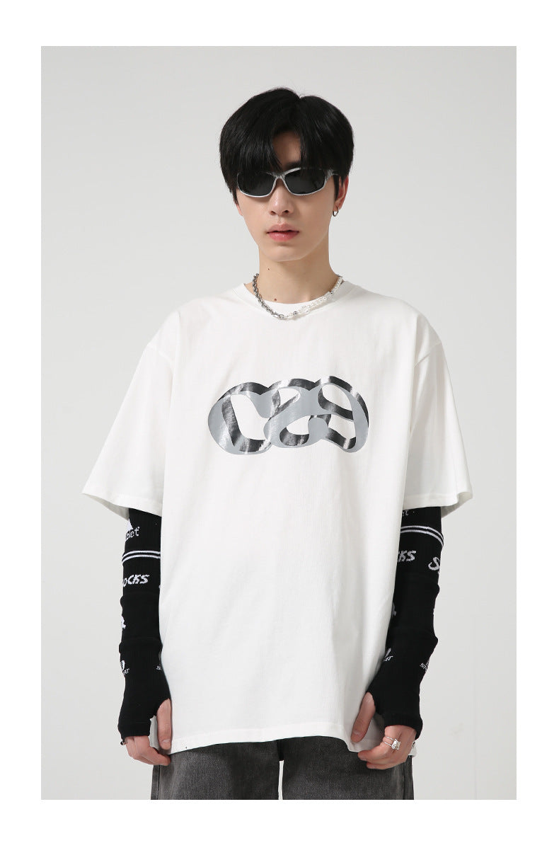 Summer niche metal letter printing design sense t-sleeve  US2015