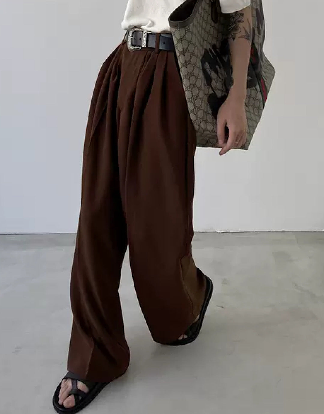 droop wide brown pants  US1948