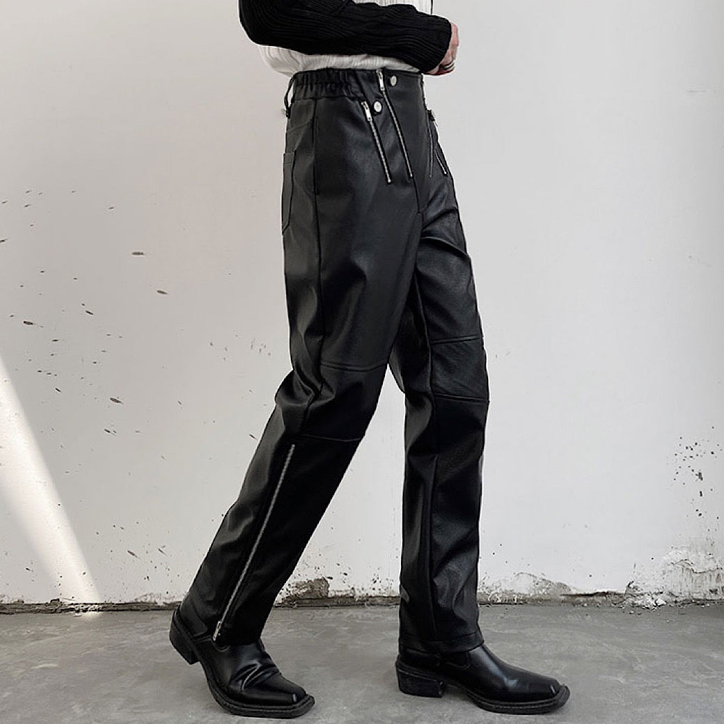 straight leather pants  US1601