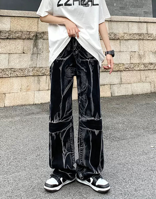 black straight damage pants  US1288