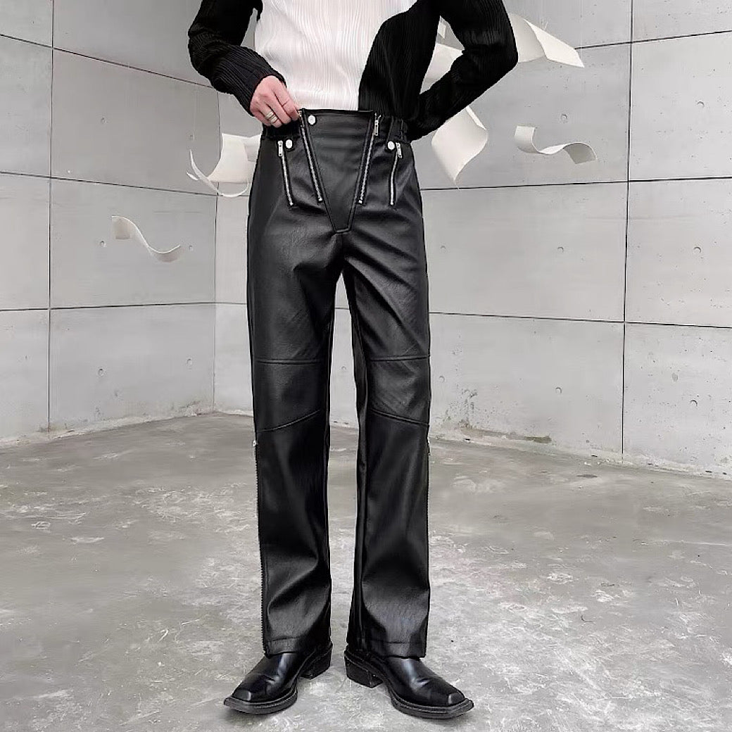 straight leather pants  US1601