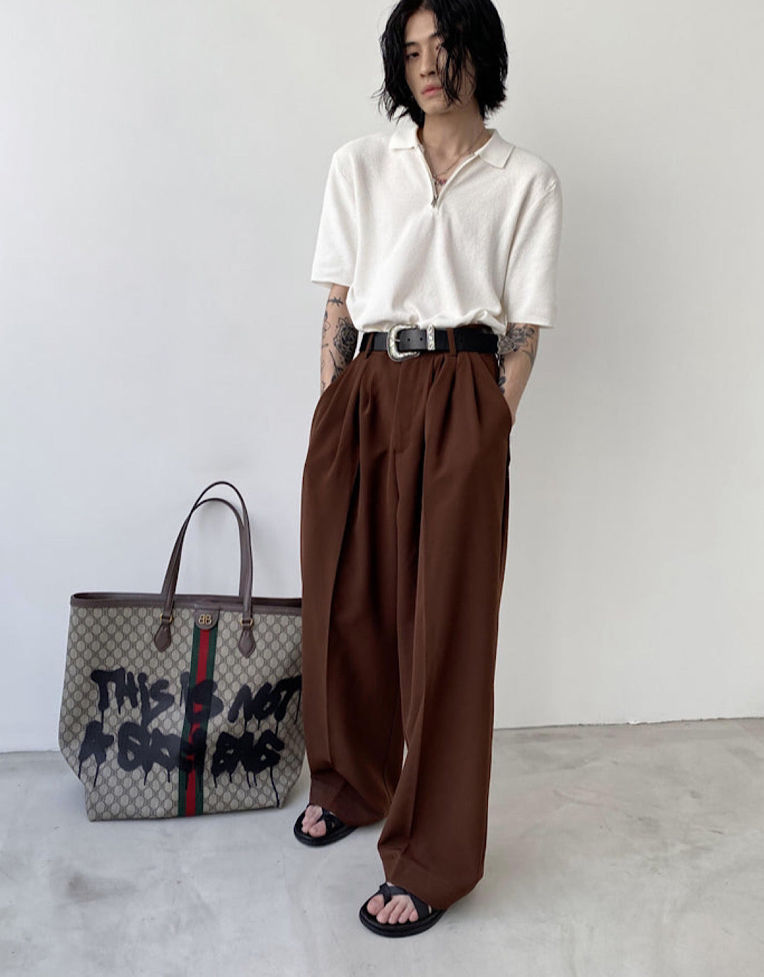 droop wide brown pants  US1948