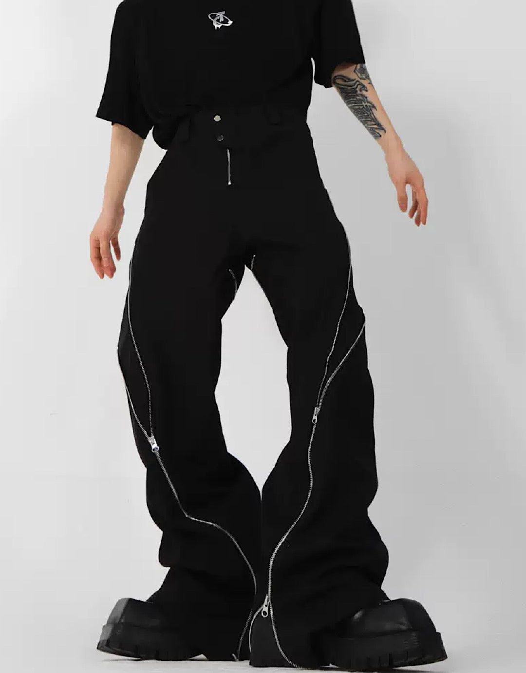 side zipper flared pants  US1853