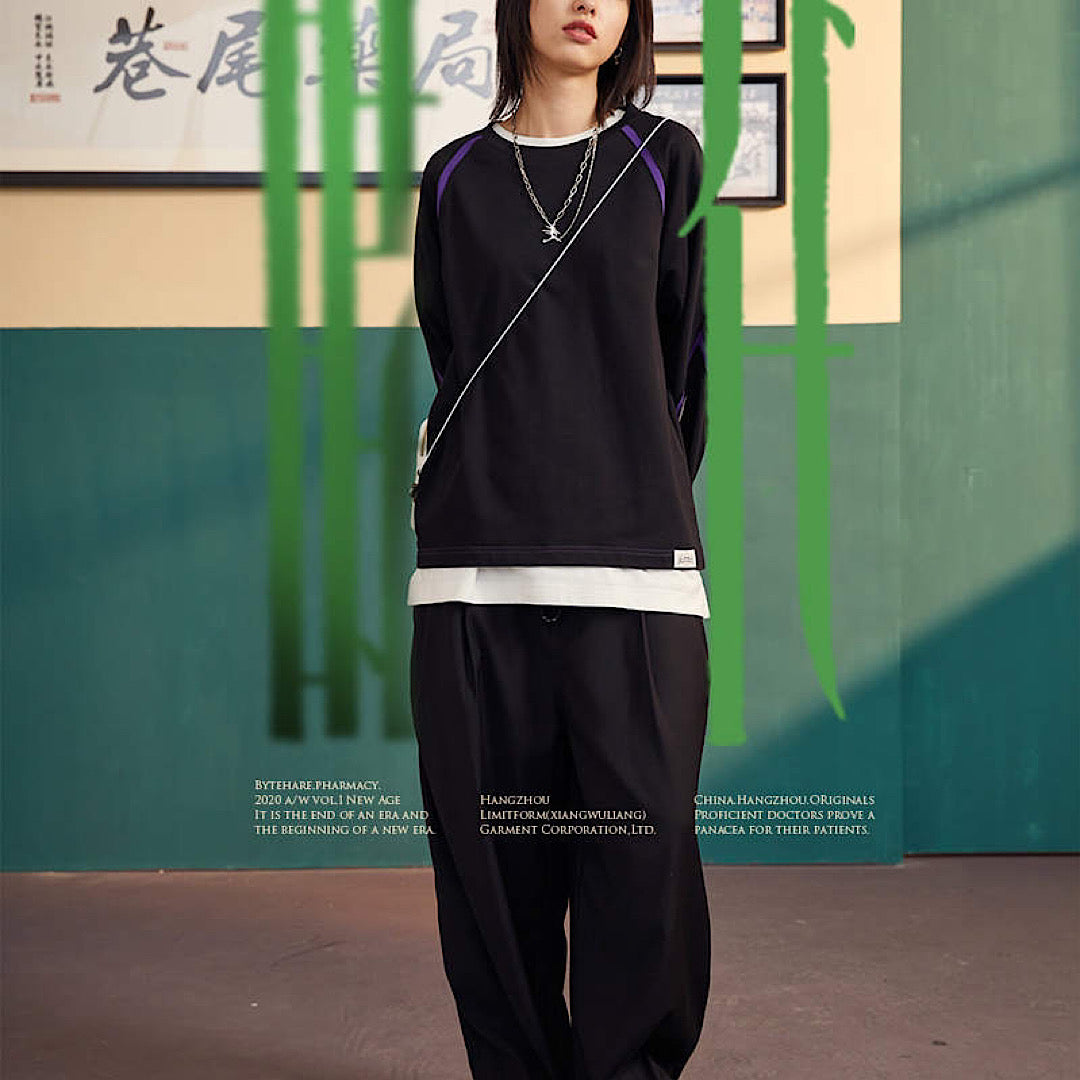 cross line long T-shirt  US1802