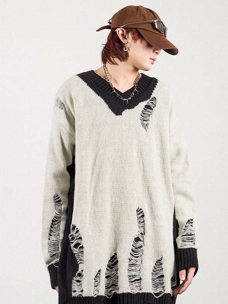 white damage sweater  US1510