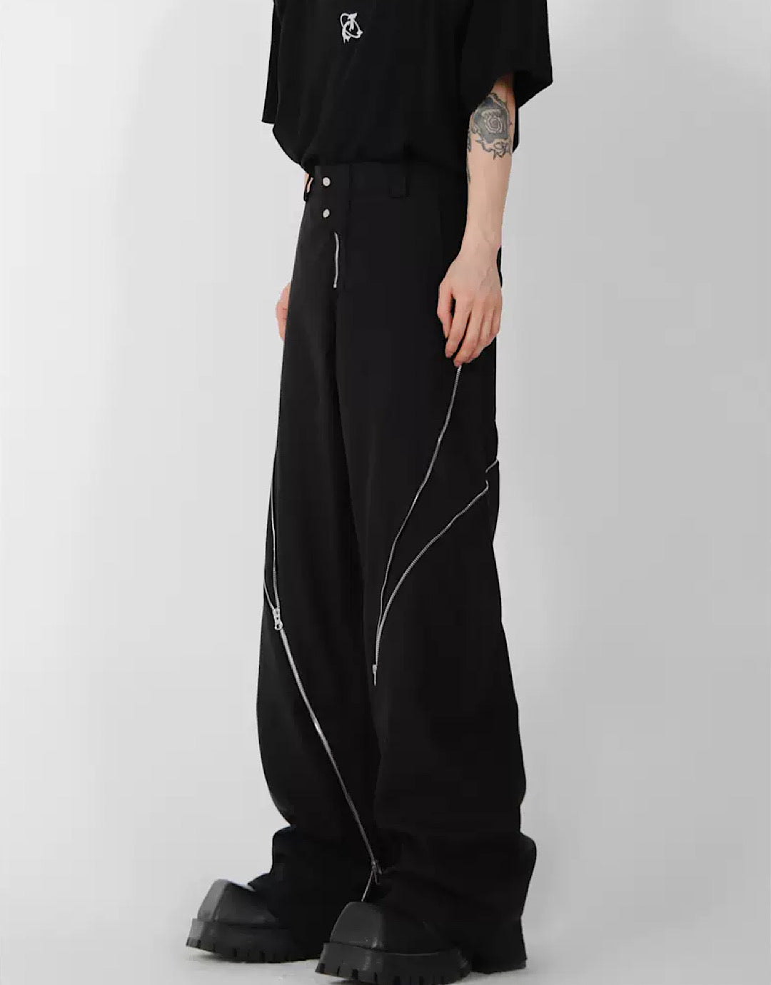 side zipper flared pants  US1853