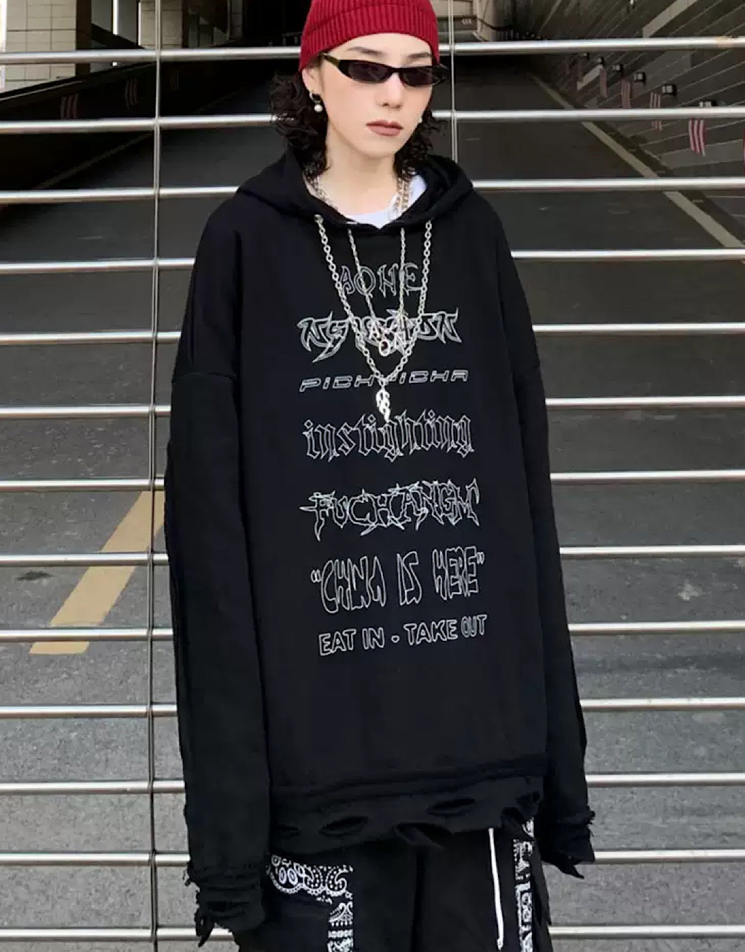 street damage oversize hoodies  US1236