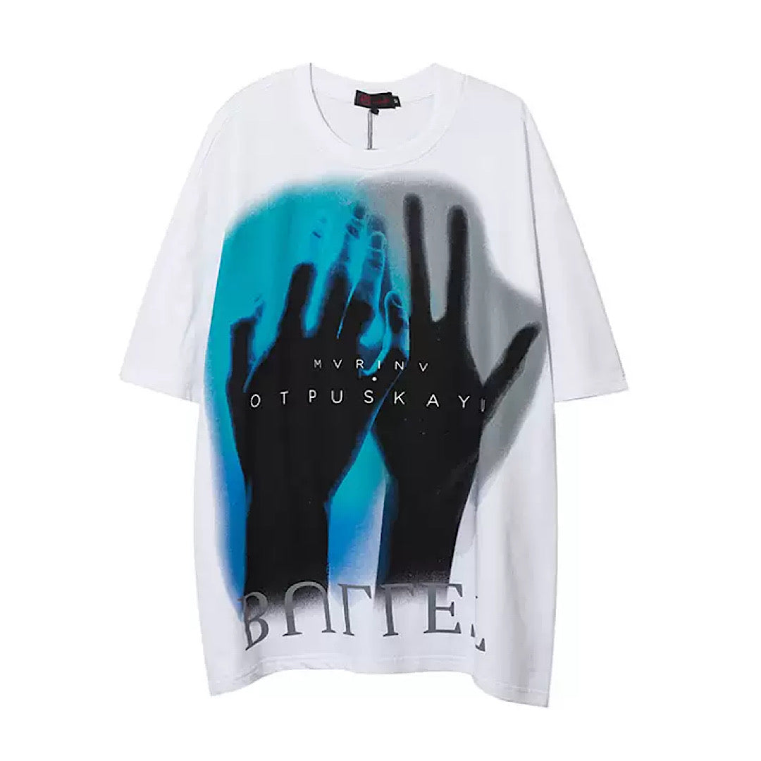 hand print blue T-shirt  US1297