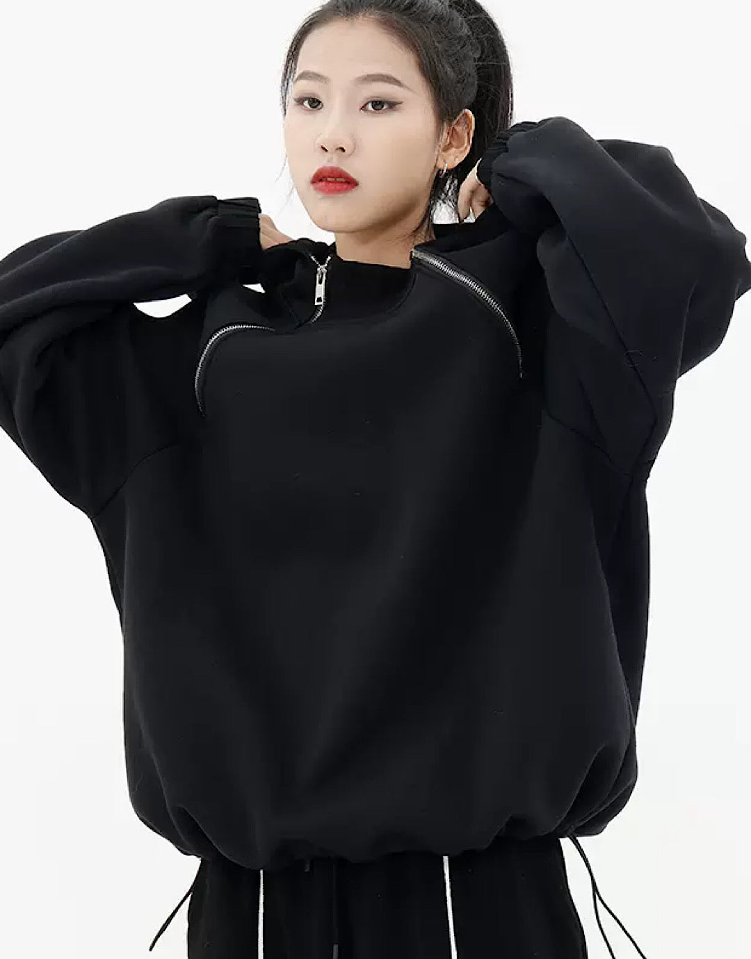 zipper line knit sweater  US1696