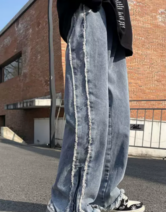 wide zip damaged denim  US1540