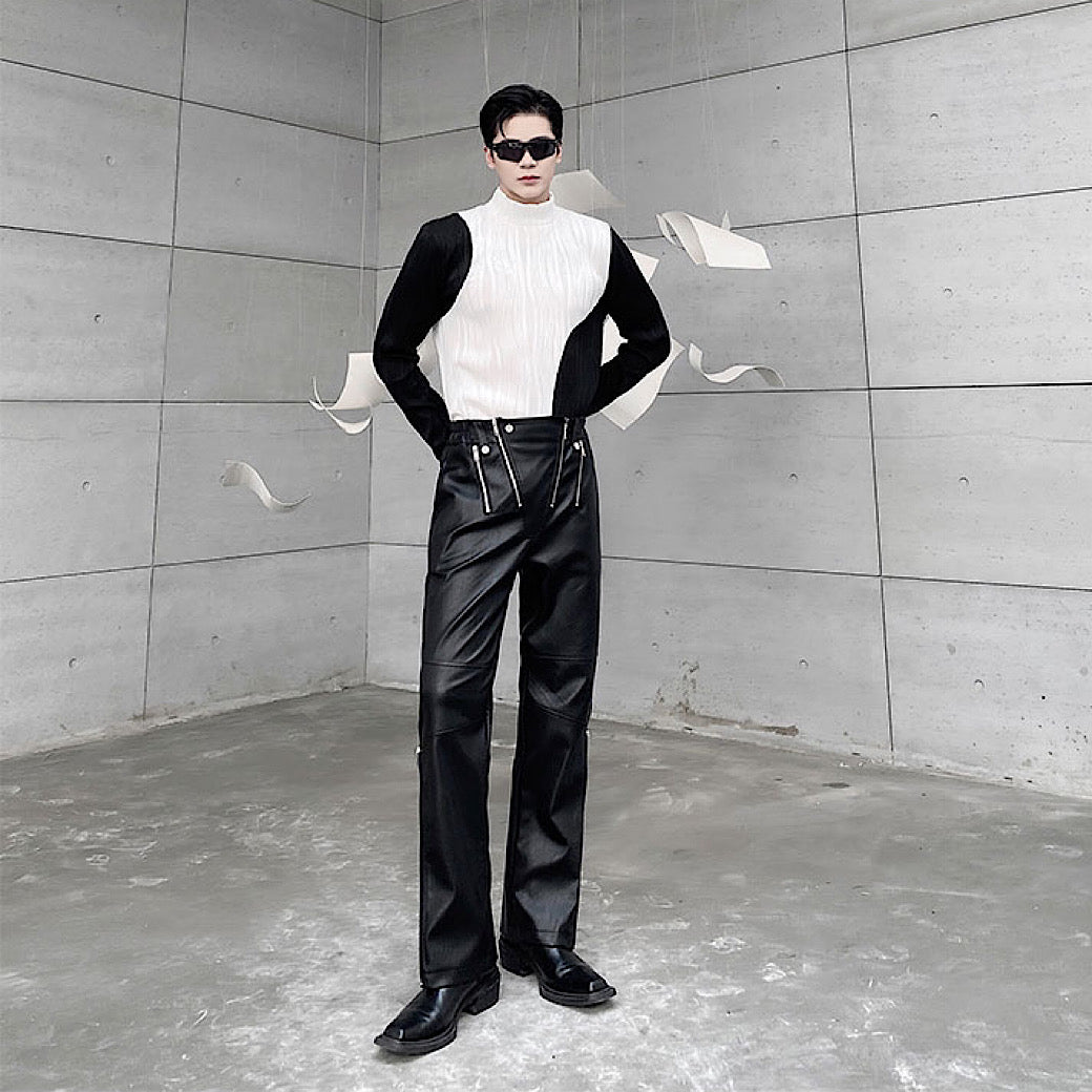 straight leather pants  US1601