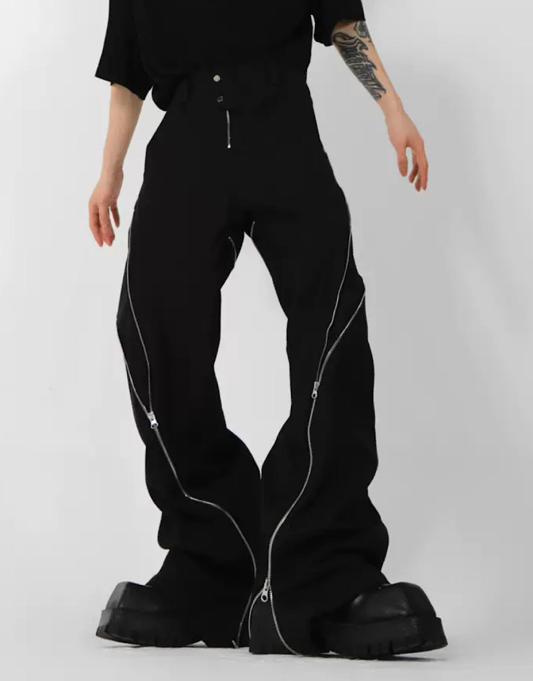 side zipper flared pants  US1853