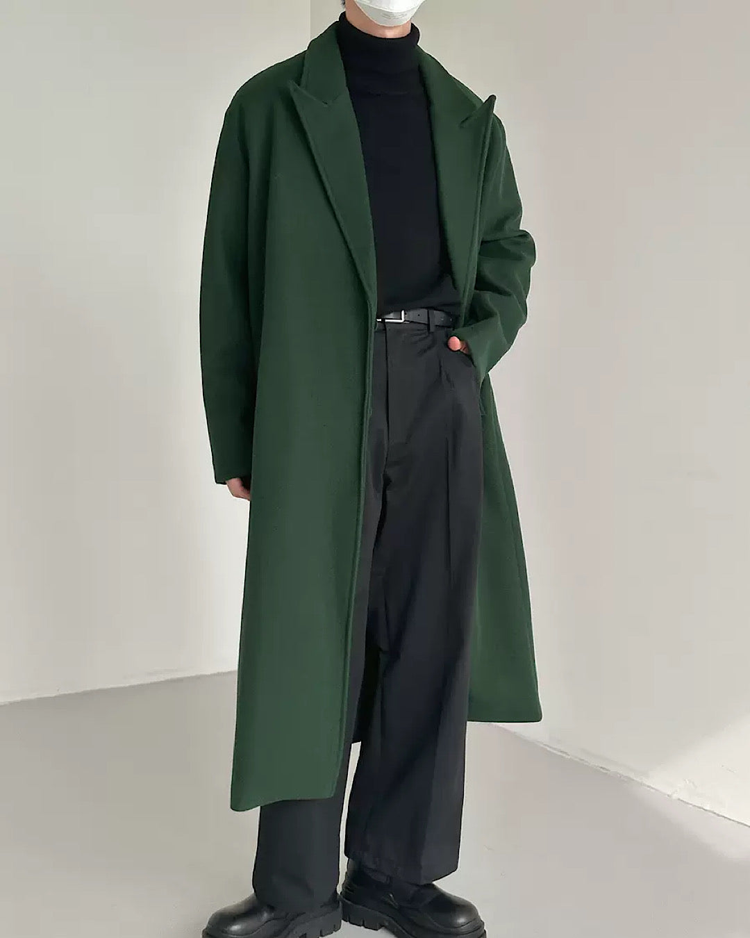 loose straight green coat  US1729