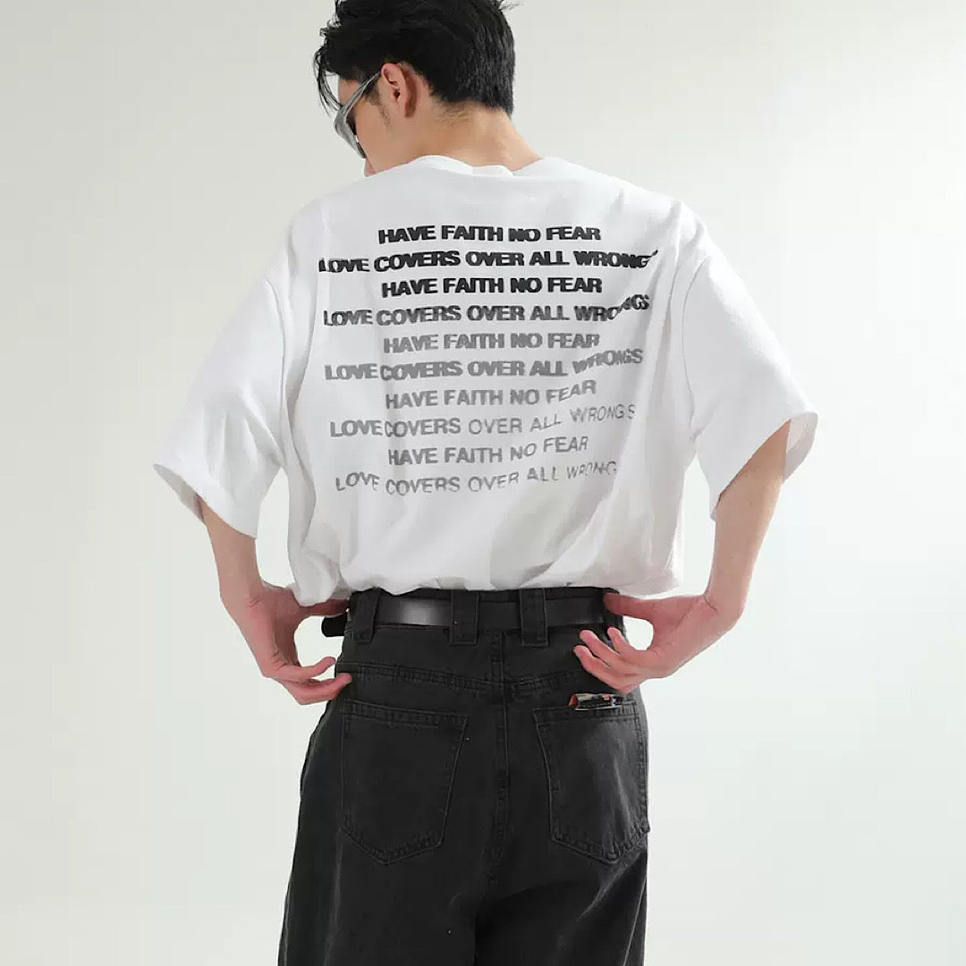 back sentence print T-shirt  US1029
