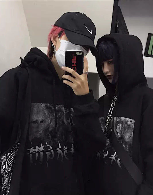 black illustration hoodie  US1194