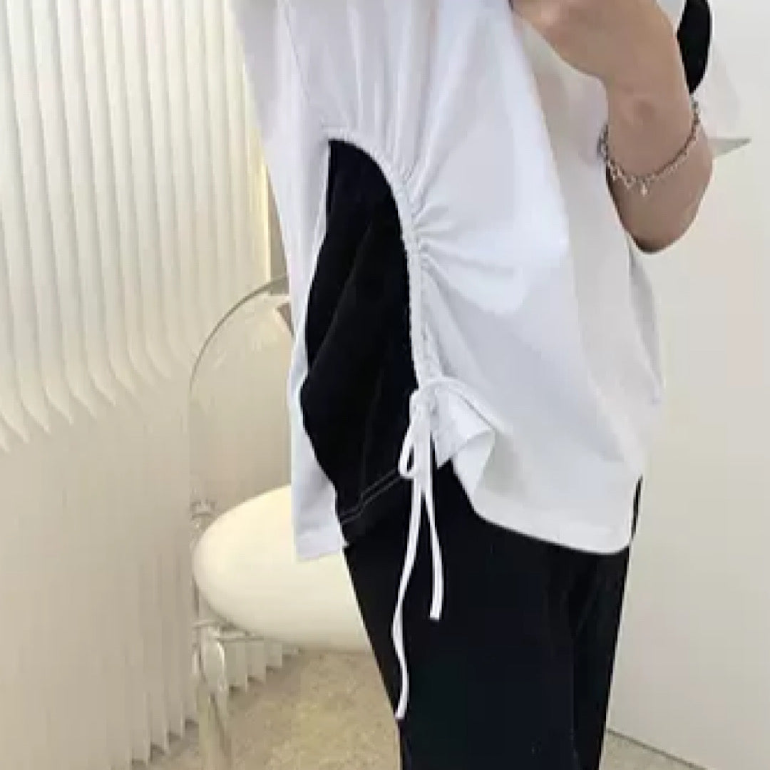 diaphragm slit white short T-shirt  US1416