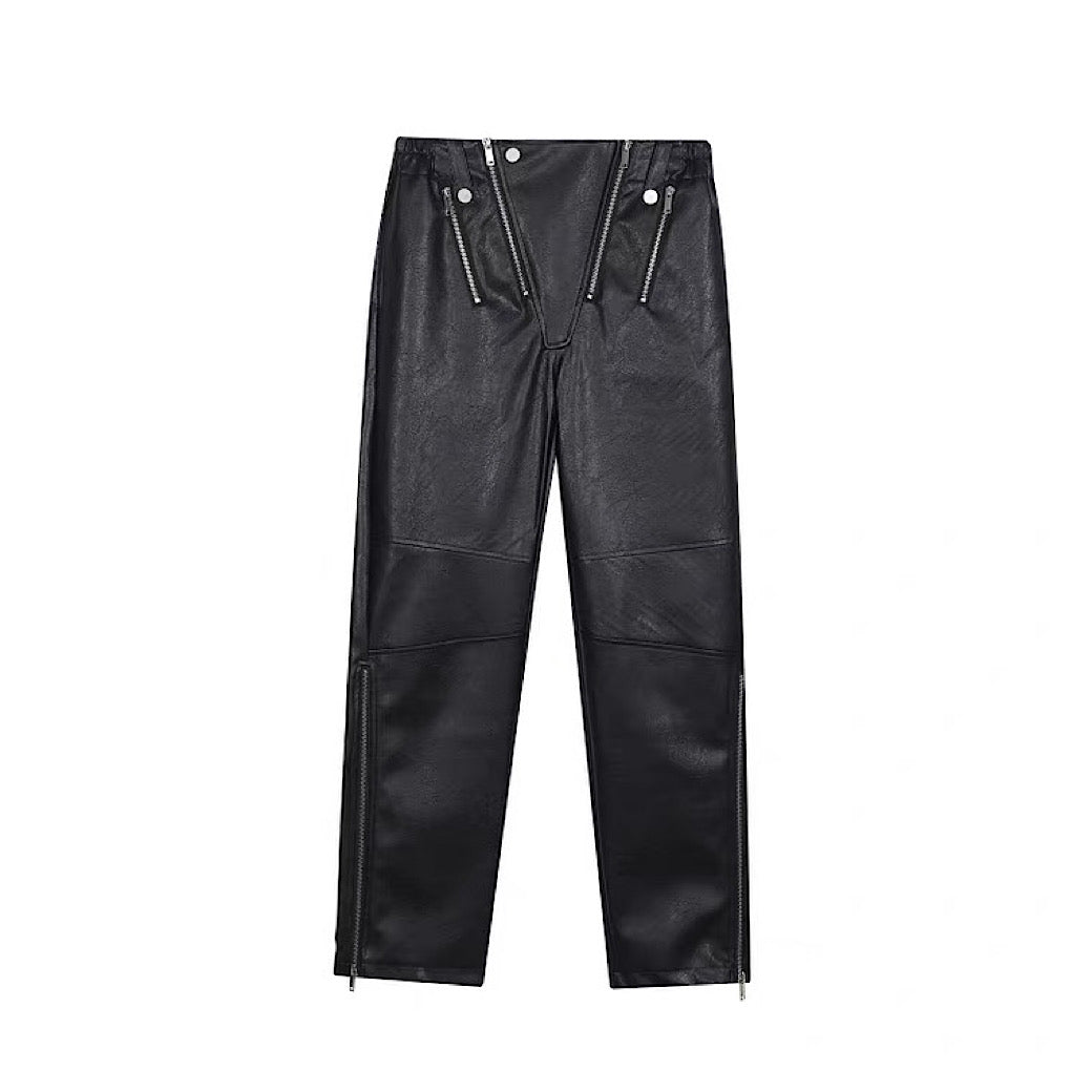 straight leather pants  US1601