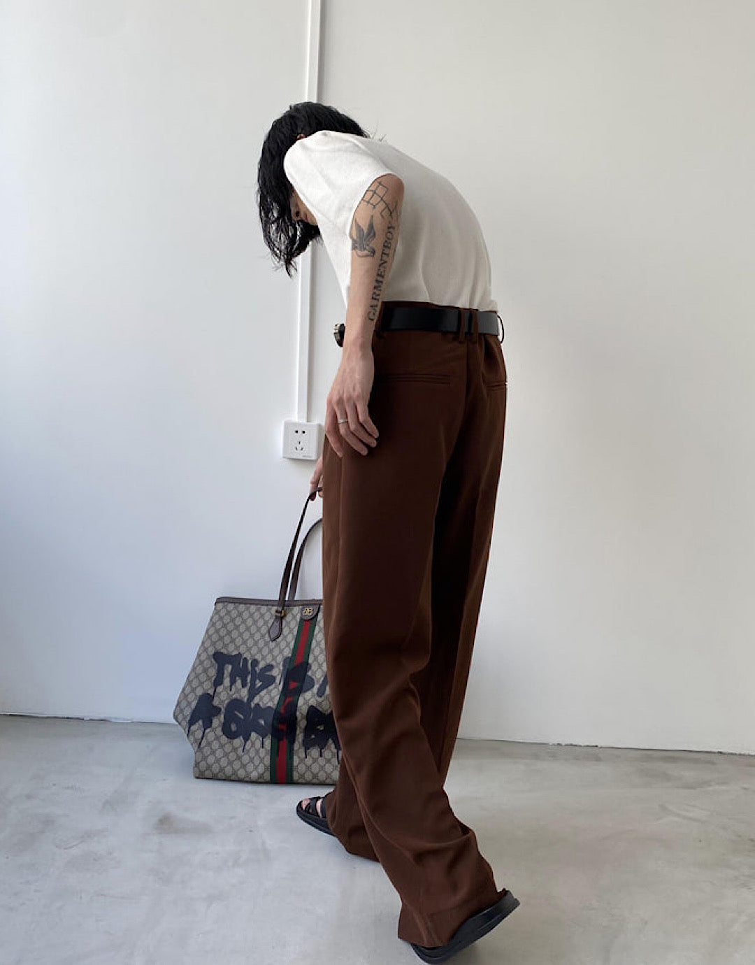 droop wide brown pants  US1948