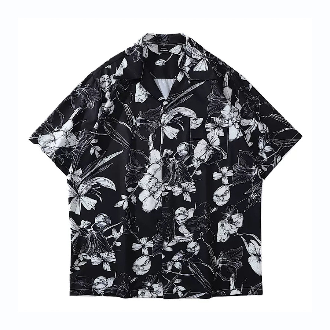flower rusham black shirt  US1407