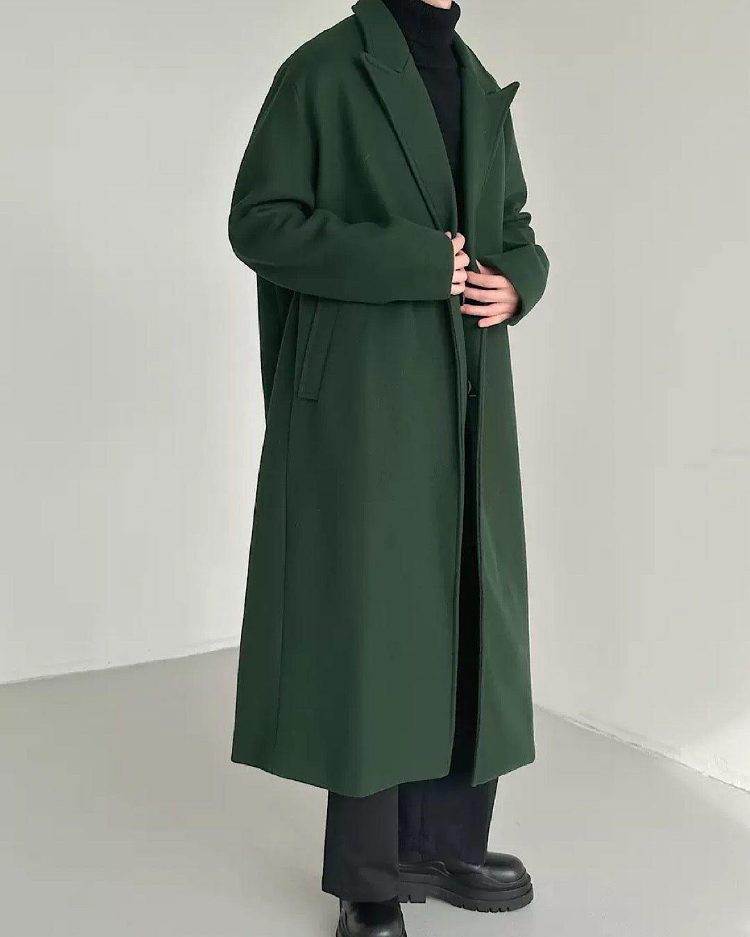 loose straight green coat  US1729