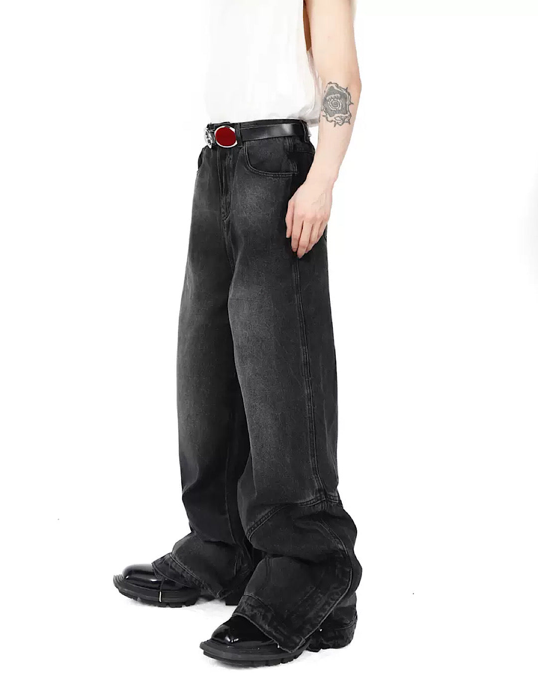 raper wide black denim  US1838