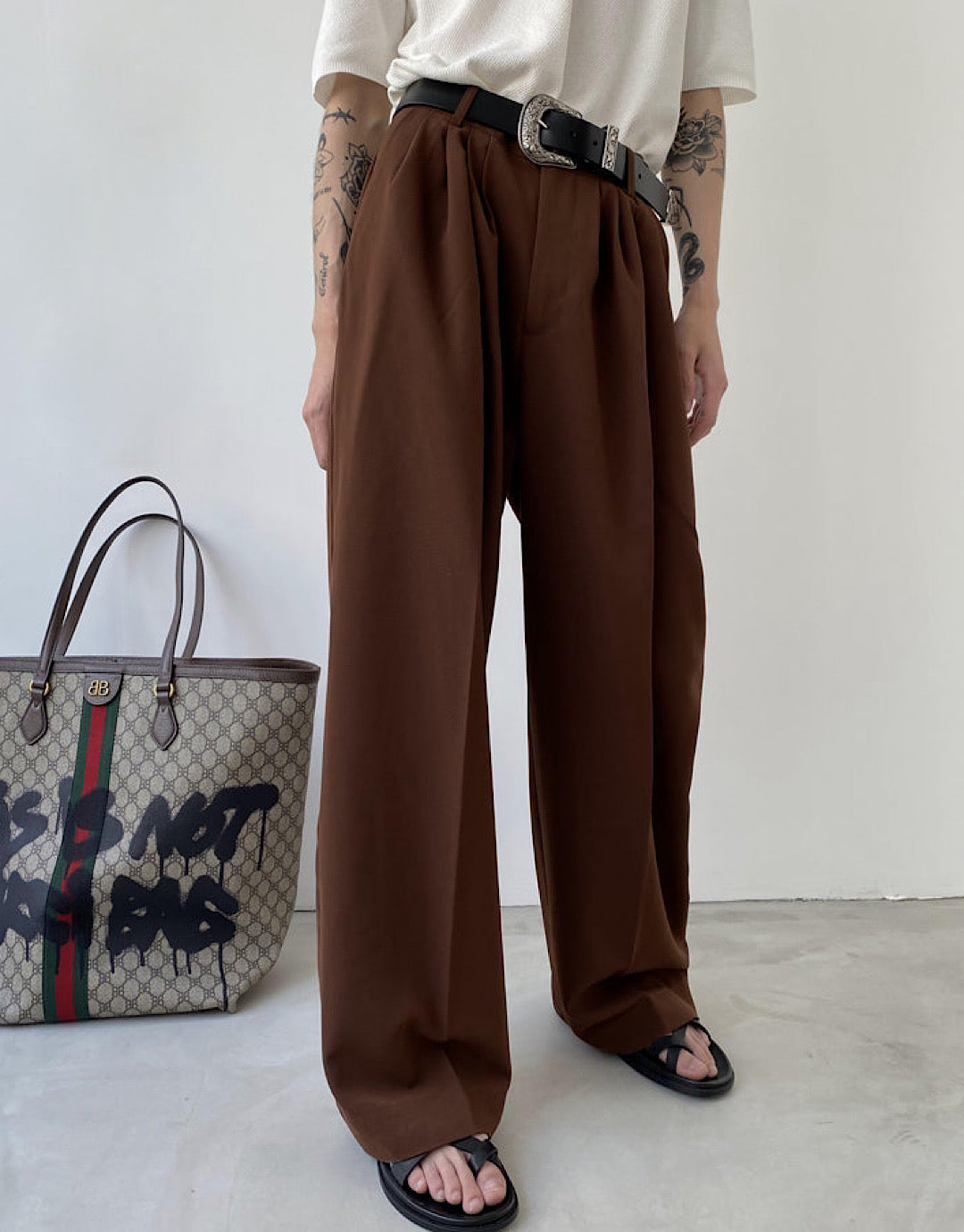 droop wide brown pants  US1948