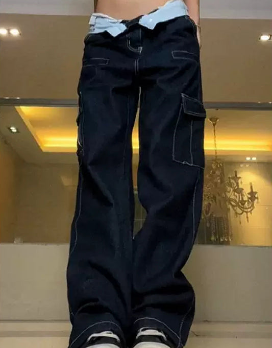 silhouette cargo denim pants  US1917