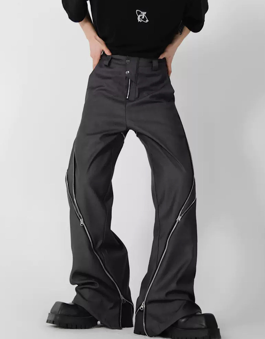 side zipper flared pants  US1853