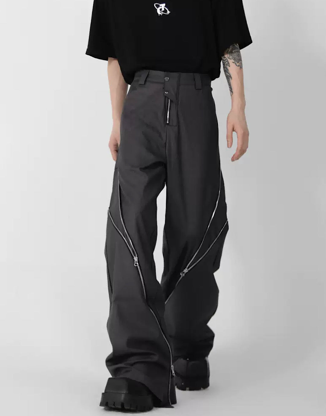 side zipper flared pants  US1853