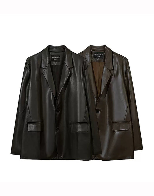 artificial leather dark jacket  US1086