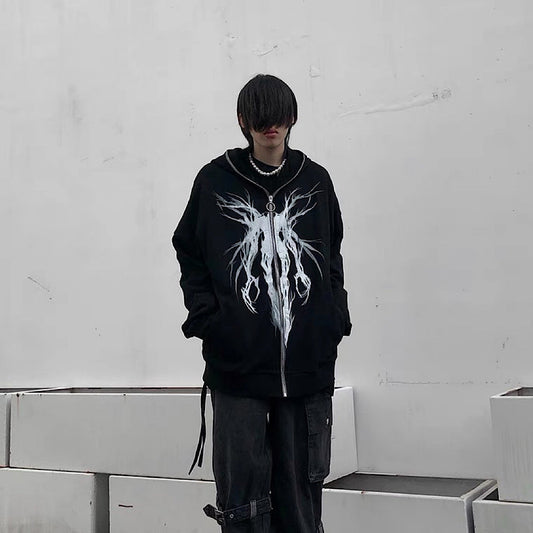 black punk graphic hoodie  US1153