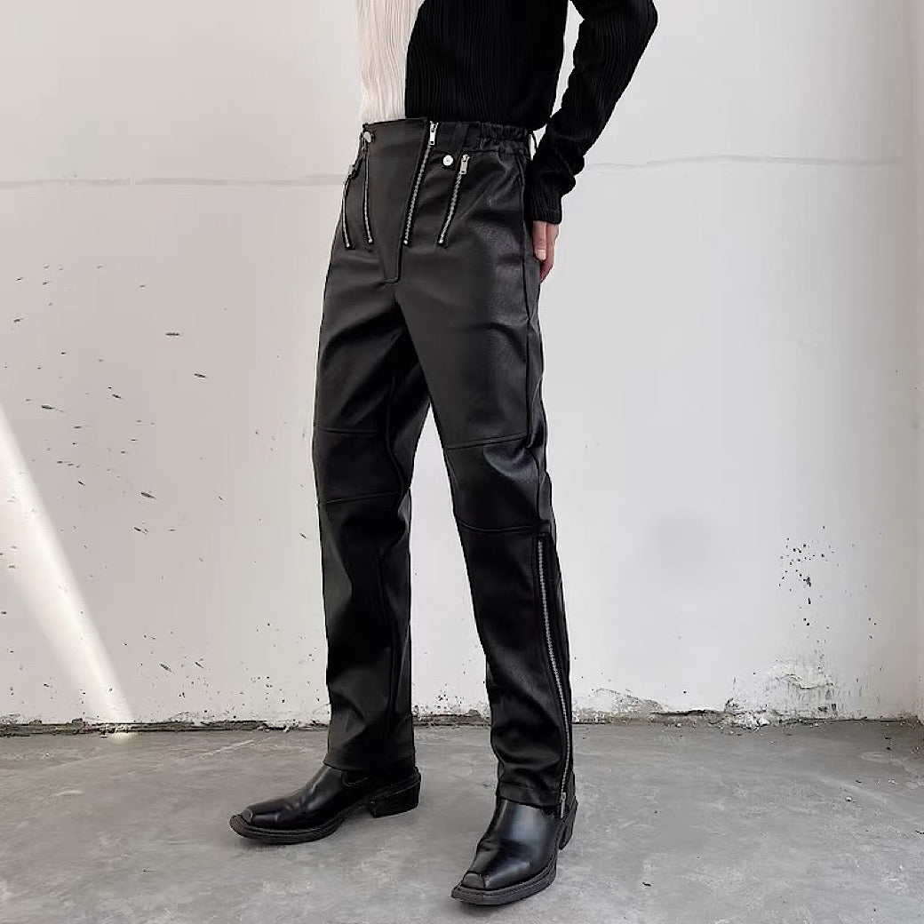 straight leather pants  US1601