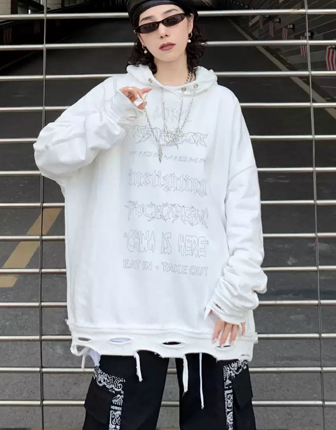 street damage oversize hoodies  US1236