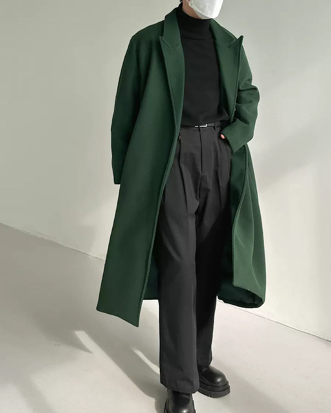 loose straight green coat  US1729