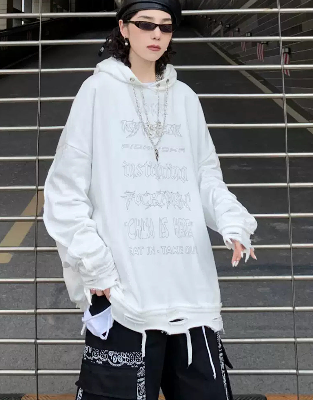 street damage oversize hoodies  US1236