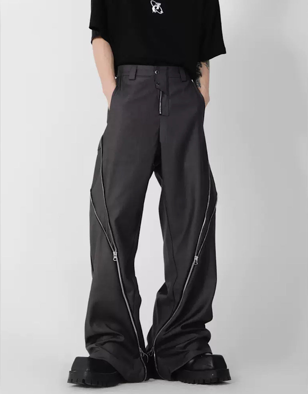 side zipper flared pants  US1853