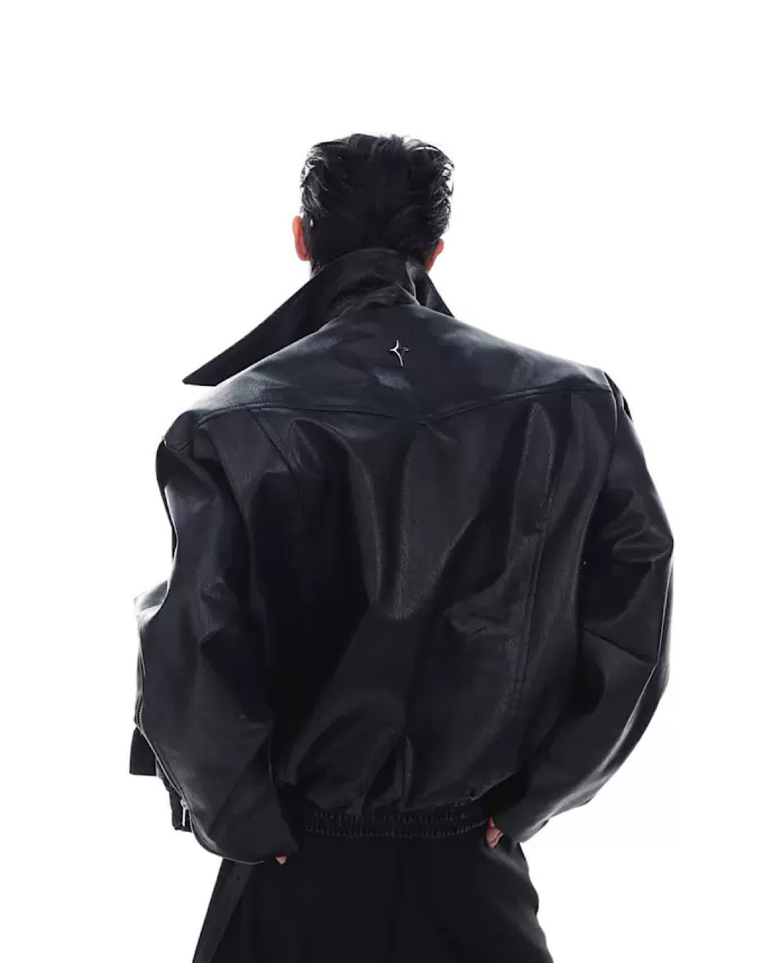 pieced leather jacket  US1849